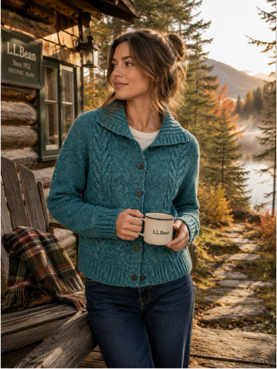 L.L. Bean Sweaters - L.L.Bean Teal Cable Knit Button Shawl Collar Cardigan Sweater Women’s Medium